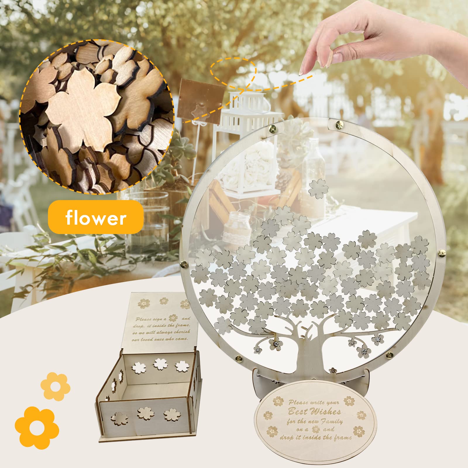 Starnearby Livre d'or de Mariage en Forme d'arbre, Alternative au Livre d'or de Mariage en Bois, Décoration de Mariage, Ornements de Souvenirs pour Réception de Mariage
