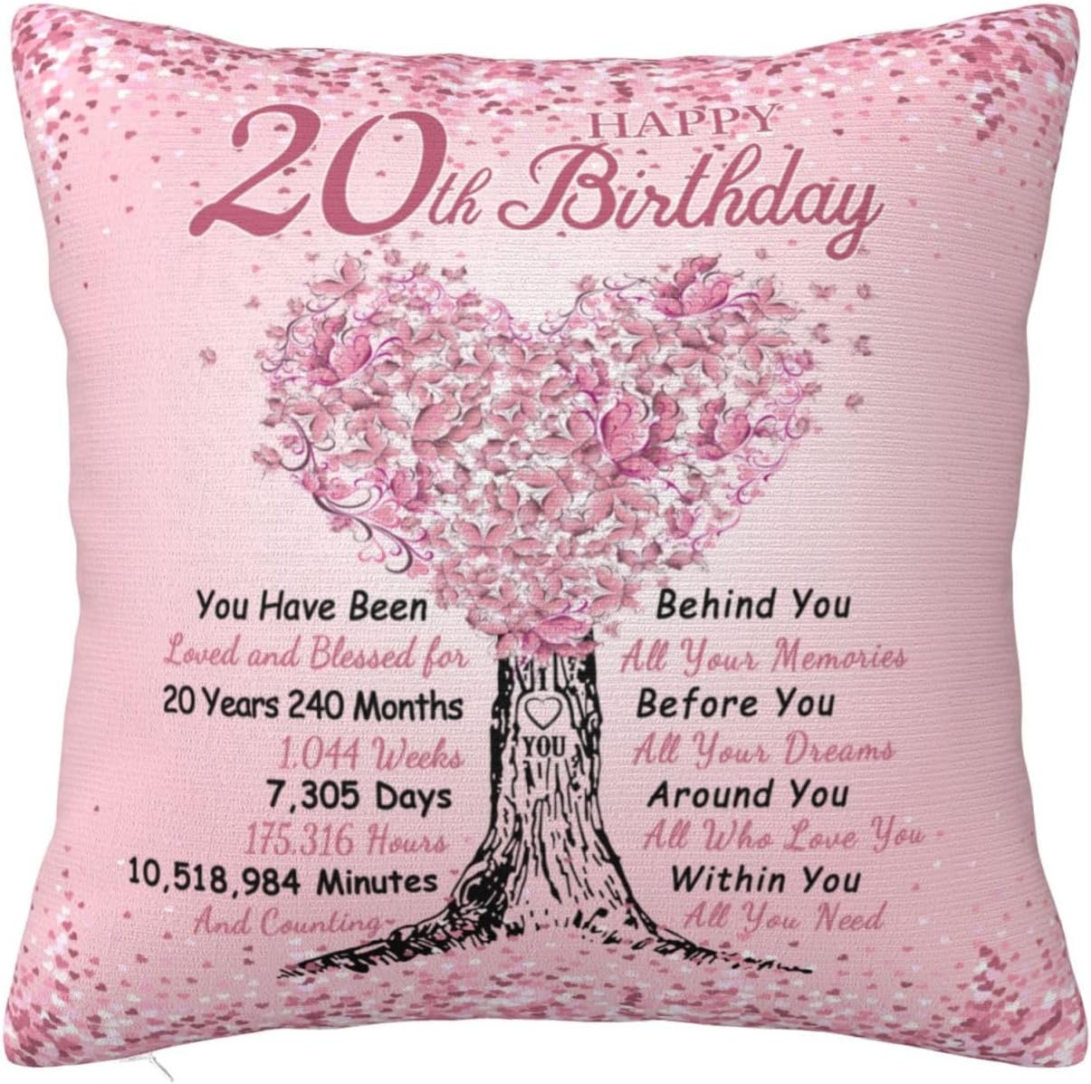 20 Year Old Birthday Gifts for Her, 20th Birthday Gifts for Women 18x18 Pillow Cover, Gifts for 20 Year Old Female, Best Gifts for 20 Year Old Girl,20th Birthday Decorations for Women Daughter Sister