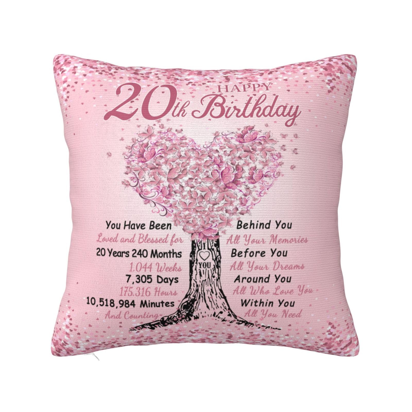 20 Year Old Birthday Gifts for Her, 20th Birthday Gifts for Women 18x18 Pillow Cover, Gifts for 20 Year Old Female, Best Gifts for 20 Year Old Girl,20th Birthday Decorations for Women Daughter Sister