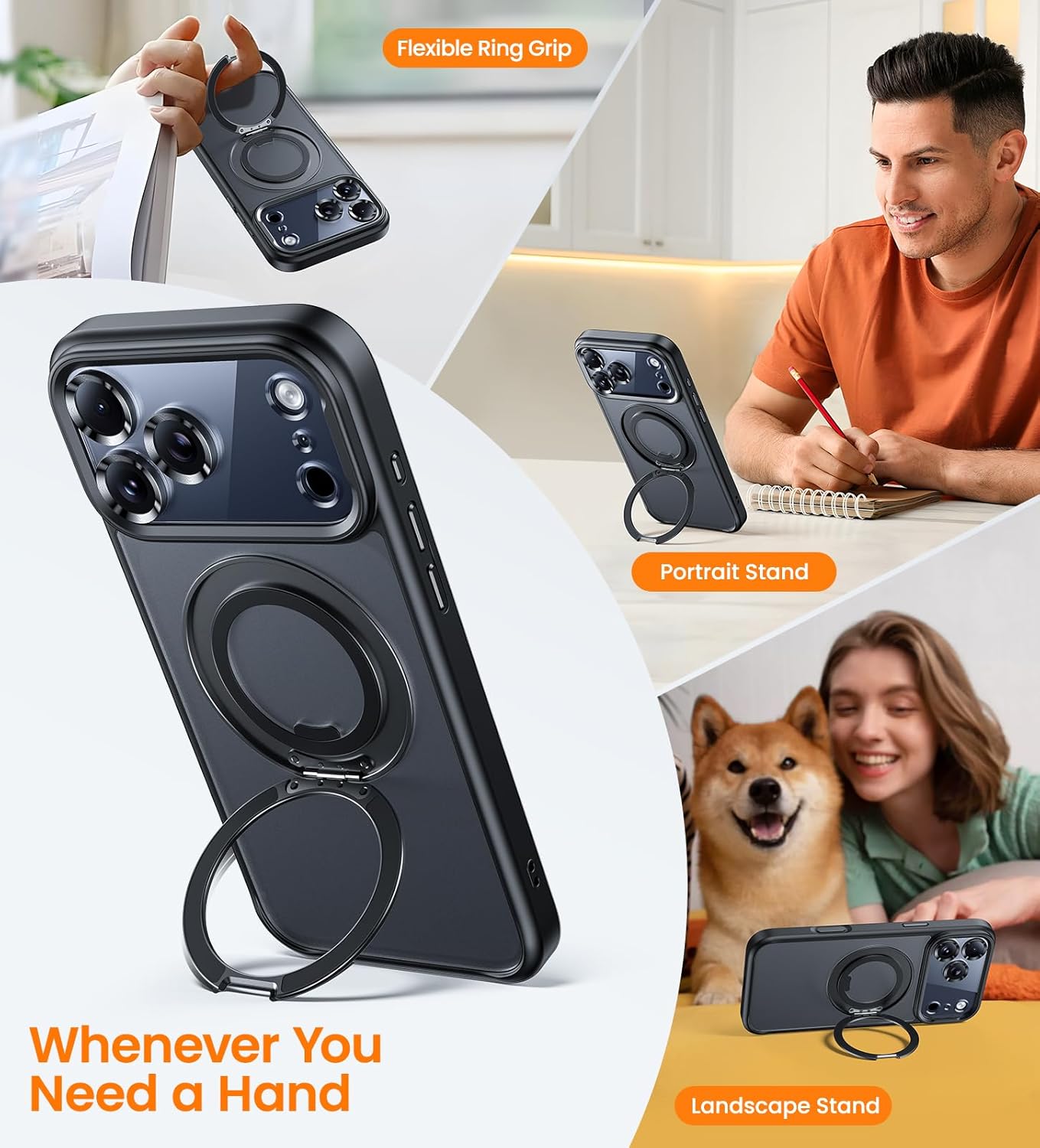 Magnetic for iPhone 17 Pro Case Camera Control Button with Stand [Compatible with MagSafe] [360° Rotatable Ring Holder Kickstand] [Military Grade Protection] 17Pro Phone Case 6.3 Inch, Black