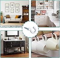 Vista 7 de 100 Pcs White Ceiling Cup Hooks Screw Self-Tapping Screws Hooks 1/2 Inch - Perfect for Plant, Kitchen, Cup, and Ceiling Hanging (White)