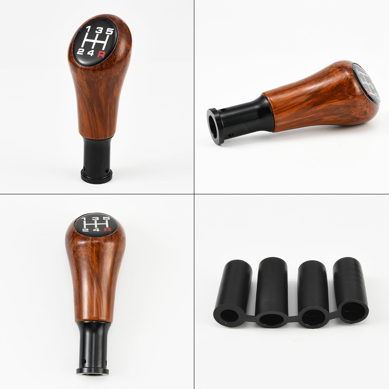 Wood Grain Car Shift Knob, 5 Speed Manual Vehicle Gear Shift Knob with 4 Adapters M8 M10 M11 M12, Universal Fit Most Manual Transmission (Wood)