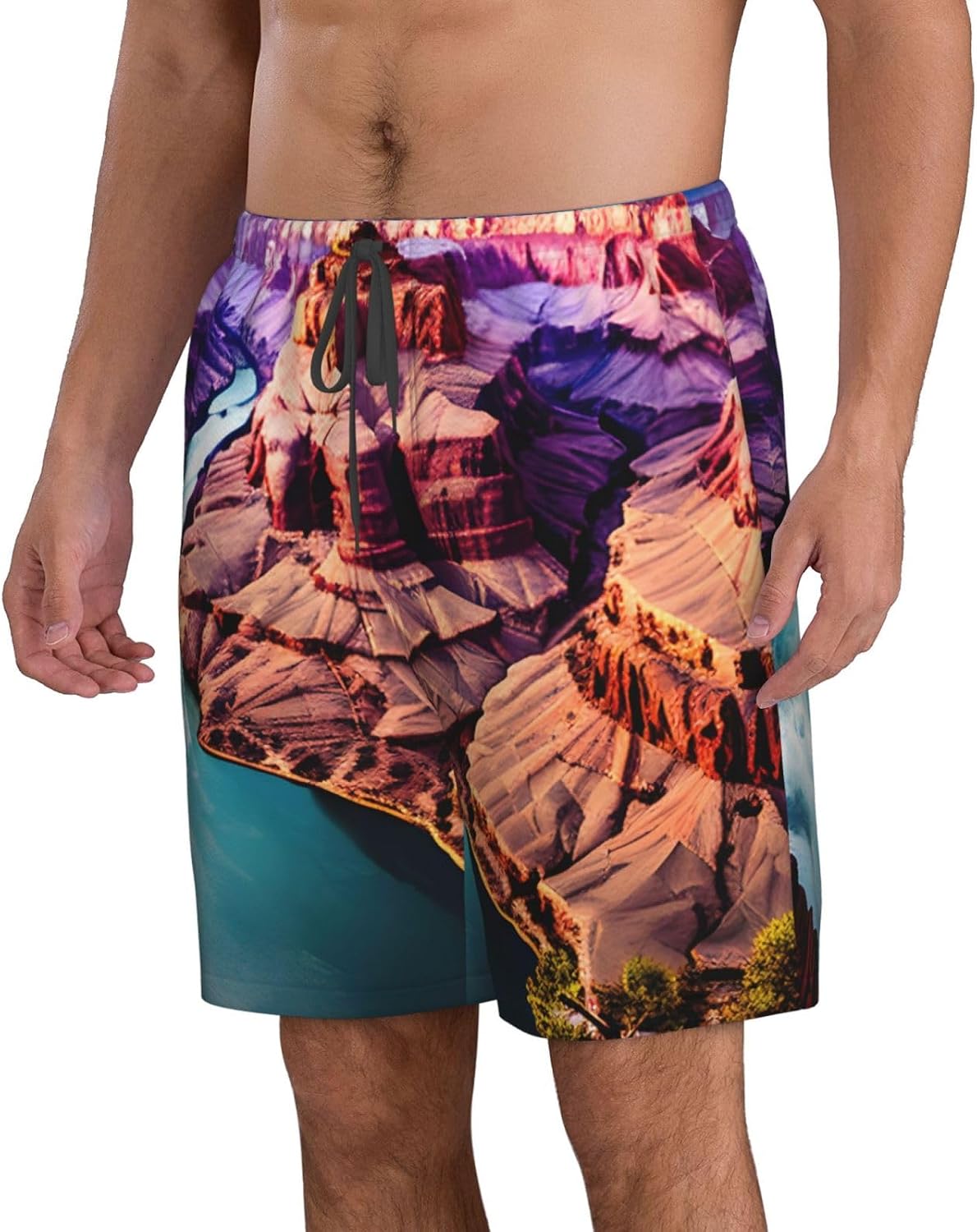 Mens Beauty Grand Canyon Print Beach Shorts,Casual Summer Shorts for Men,Quick Dry Polyester