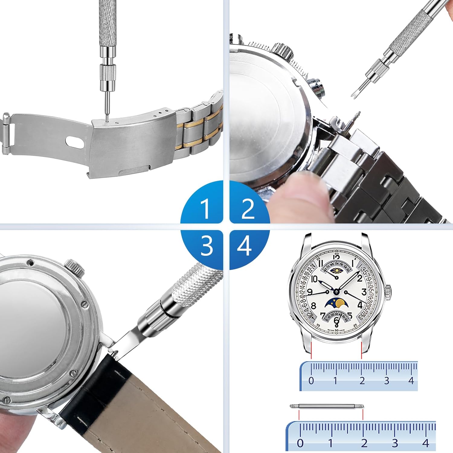 JOREST Watch Spring Bar Tool, Watch Repair Kit to Replace the Watch Strap, Watch Link Removal Tool, With User Manual, 56PCS (16-26mm) Spring Bars