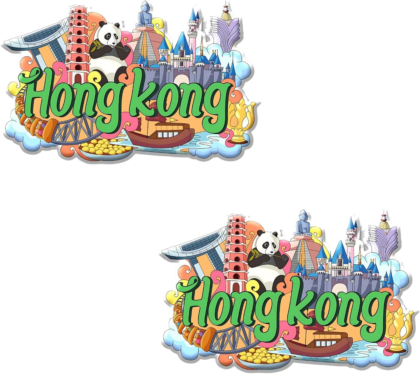 Hong Kong Country Theme Souvenir Wooden Refrigerator Stylish Fridge Magnet for Kitchen Decoration (Pack of 2) | Perfect Souvenir Gift | Indoor Decorative Gift Item | Printed Magnet | Multicolor
