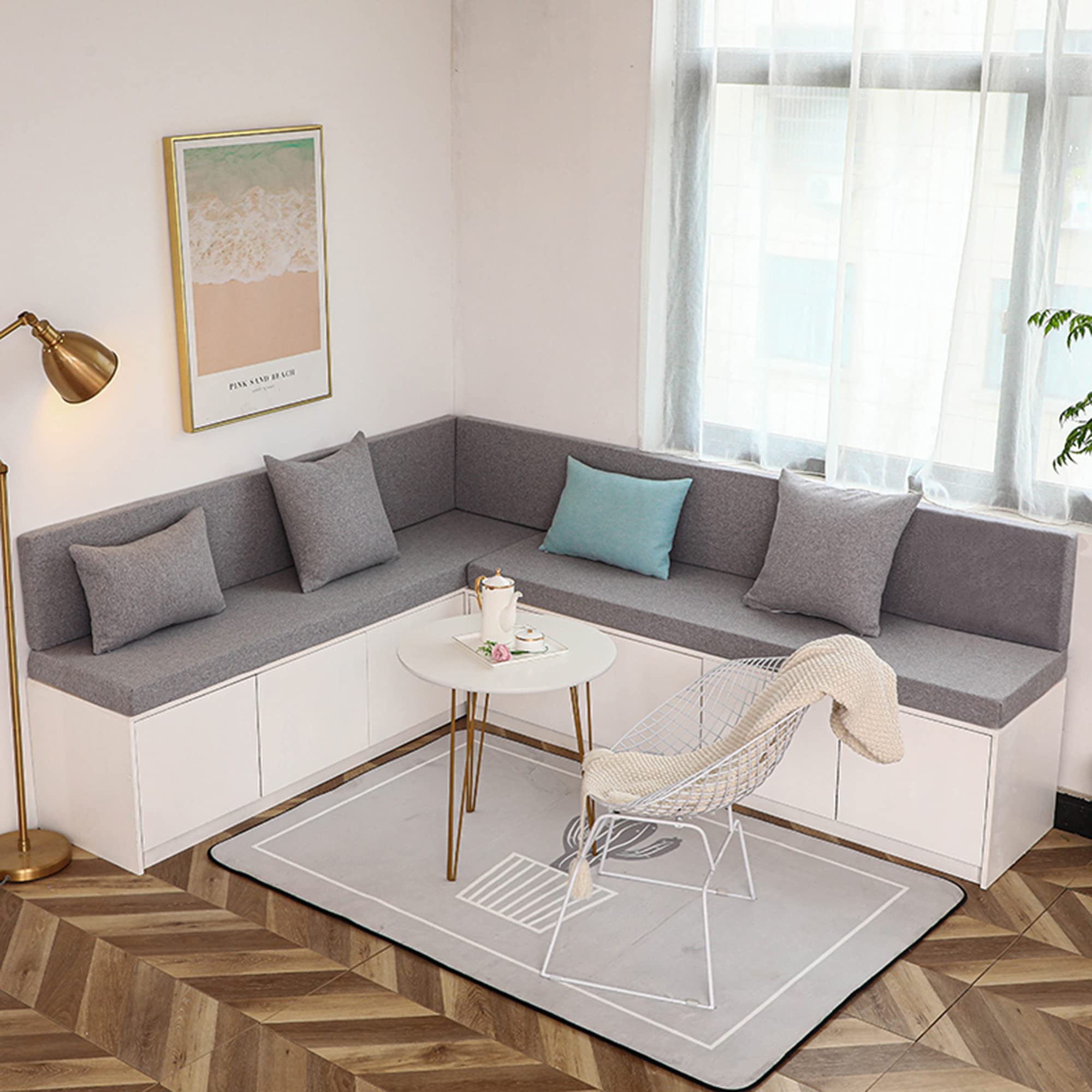 Pogrubione długie poduszki do siedzenia, ławka okienna sofa sofa poduszka na krzesło mata zdejmowany zestaw poduszek 2-3-osobowa do ogrodu huśtawka taras jadalnia, 220 x 40 x 5 cm, fioletowa
