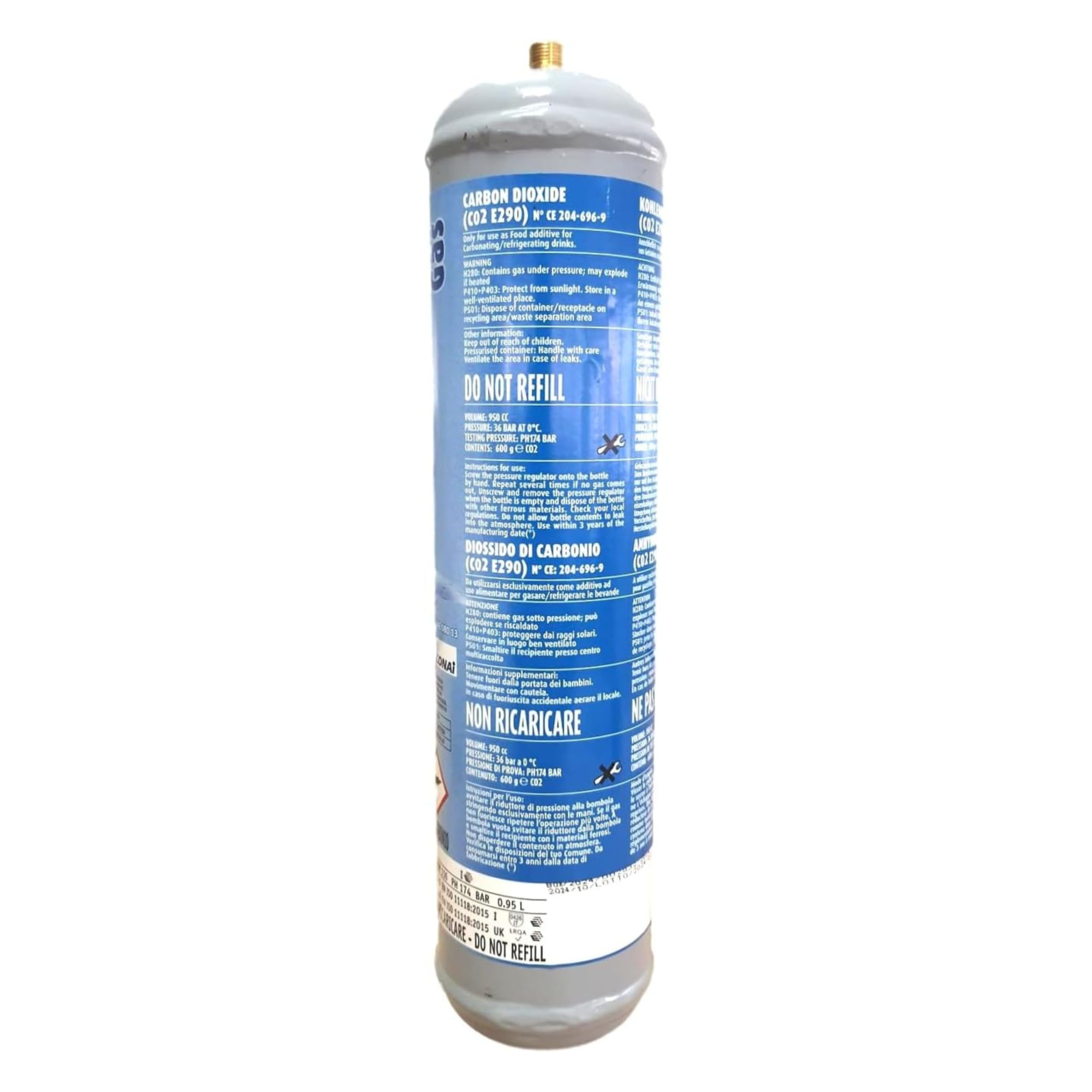Nr 2 Bombole co2 per gasatore, 600 gr attacco M11x1, purezza minima > 99% made italy,gas acqua frizzante, co2 acqua frizzante, cilindro co2 per gasatore, bombole gasatore acqua frizzante,