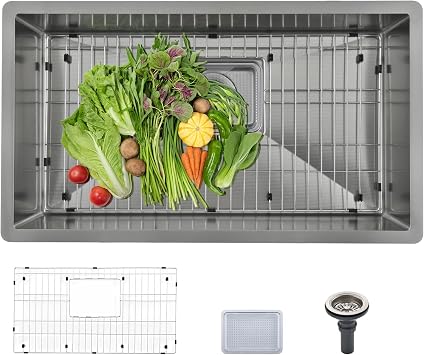 Kitchen Sink Undermount Stainless Steel Single Bowl,Kitchen Sinks Drop In Single Bowl with Accessories SILVER, 33"