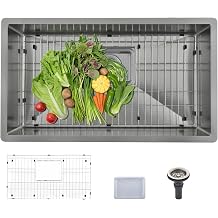 Kitchen Sink Undermount Stainless Steel Single Bowl,Kitchen Sinks Drop In Single Bowl with Accessories SILVER, 33"