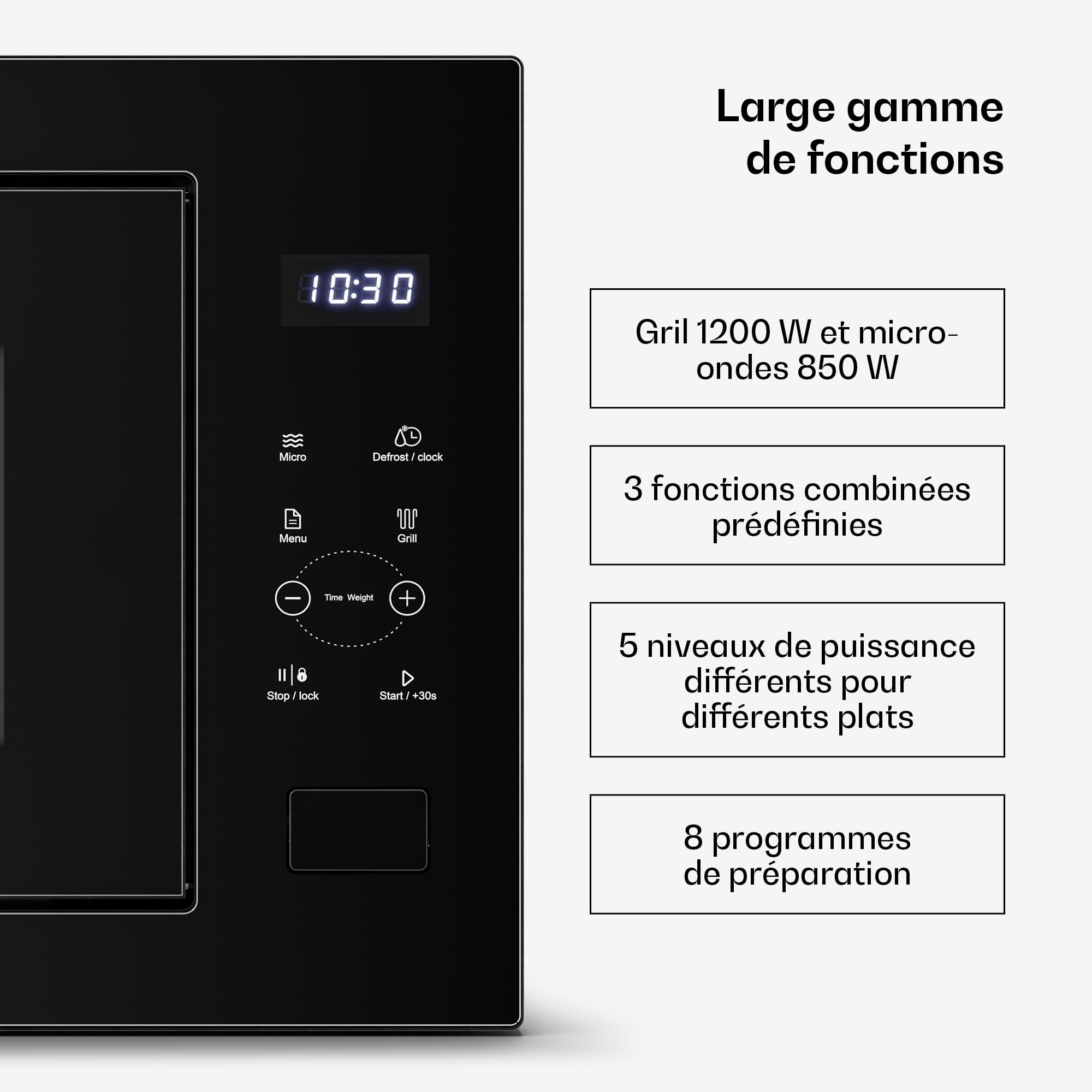 Klarstein Velaire Micro Onde Encastrable 25 Litres avec Grill – 850W, 1200W Grill, 8 Programmes, Commande Tactile, Acier Inox, Plateau 31,5cm – Micro-ondes Encastrable, Noir