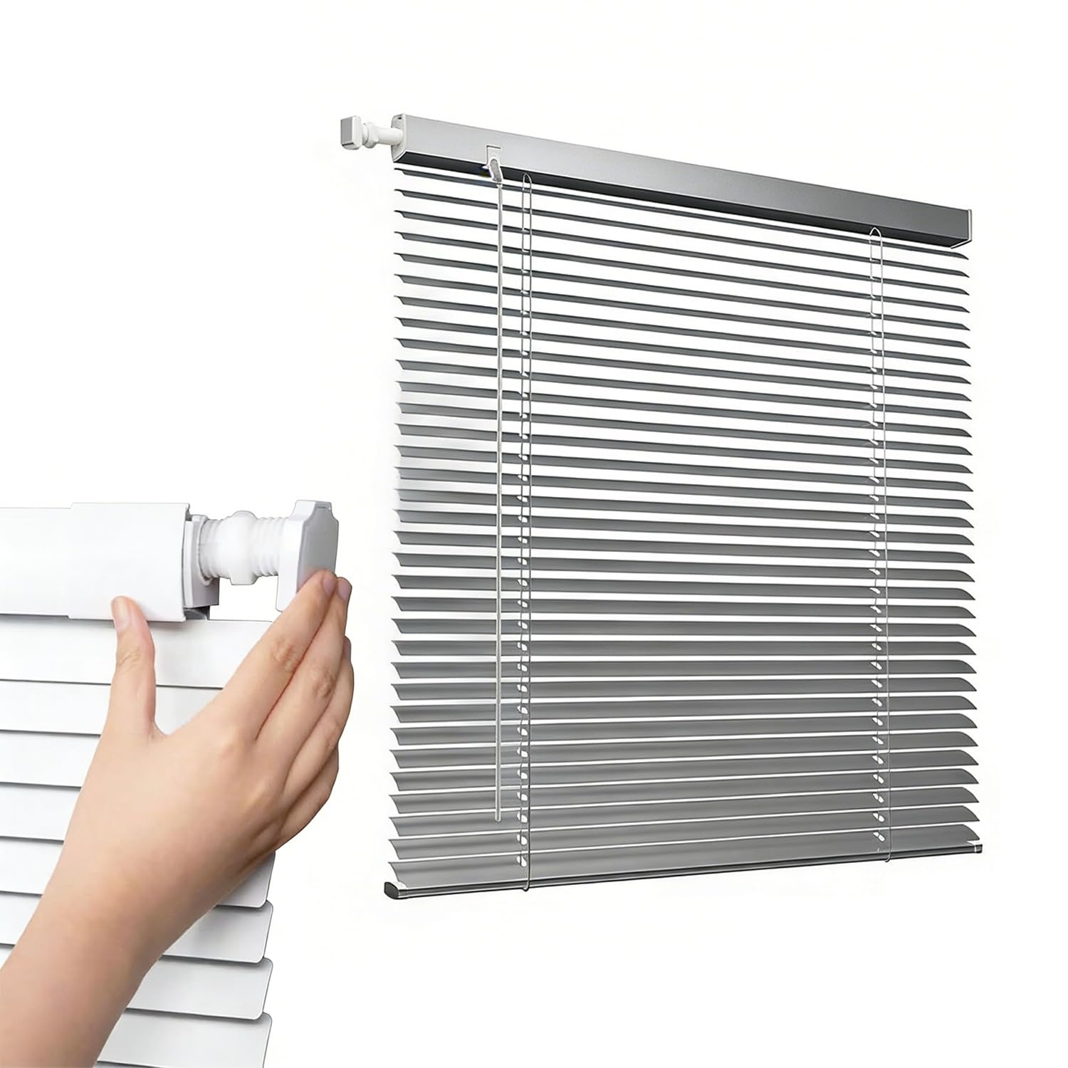 Ajtxcsfoql Grey 25Mm Aluminum Mini Blinds For Indoor Window, No Tools No Drill Horizontal Venetian Blind Shades, Room Darkening Window Blinds Cordless Customized Width 40-140Cm(Grey)