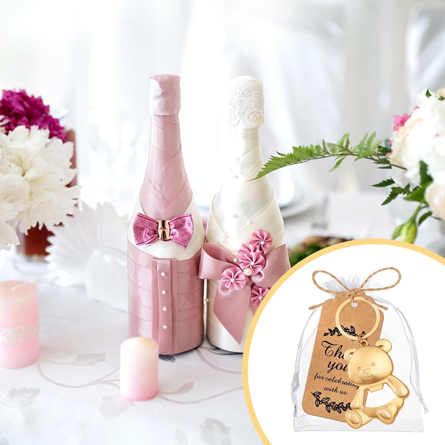 VZCBZC 50Set Bear Bottle Openers Keychain Baby Shower Party Favors for Guests Bear Bottle Opener Souvenirs for Girls Boys Reveal Wedding Party Gifts-Bear