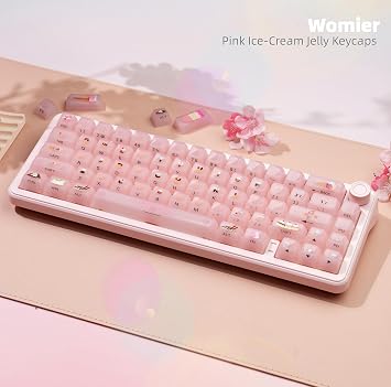 Womier Pink Jelly Keycaps, Ceramic Keycaps Style Clear Keycap | Ice-Cream Cute Transparent Shine Through Custom 60 65 75 Percent for Cherry MX,Gateron Mechanical Keyboards, MDA Profile,Pink