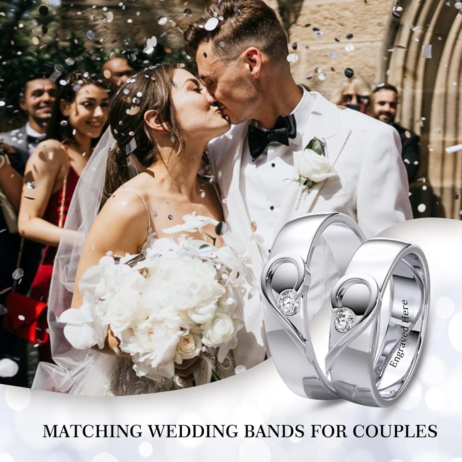 DIYA Custom Moissanite Engagement Rings Moissanite Wedding Band Set 14K White Gold Plated D Color VVS1 for Couples Engagement engraved Ring Set Anniversary Valentines Day Gift for Wife Girlfriend