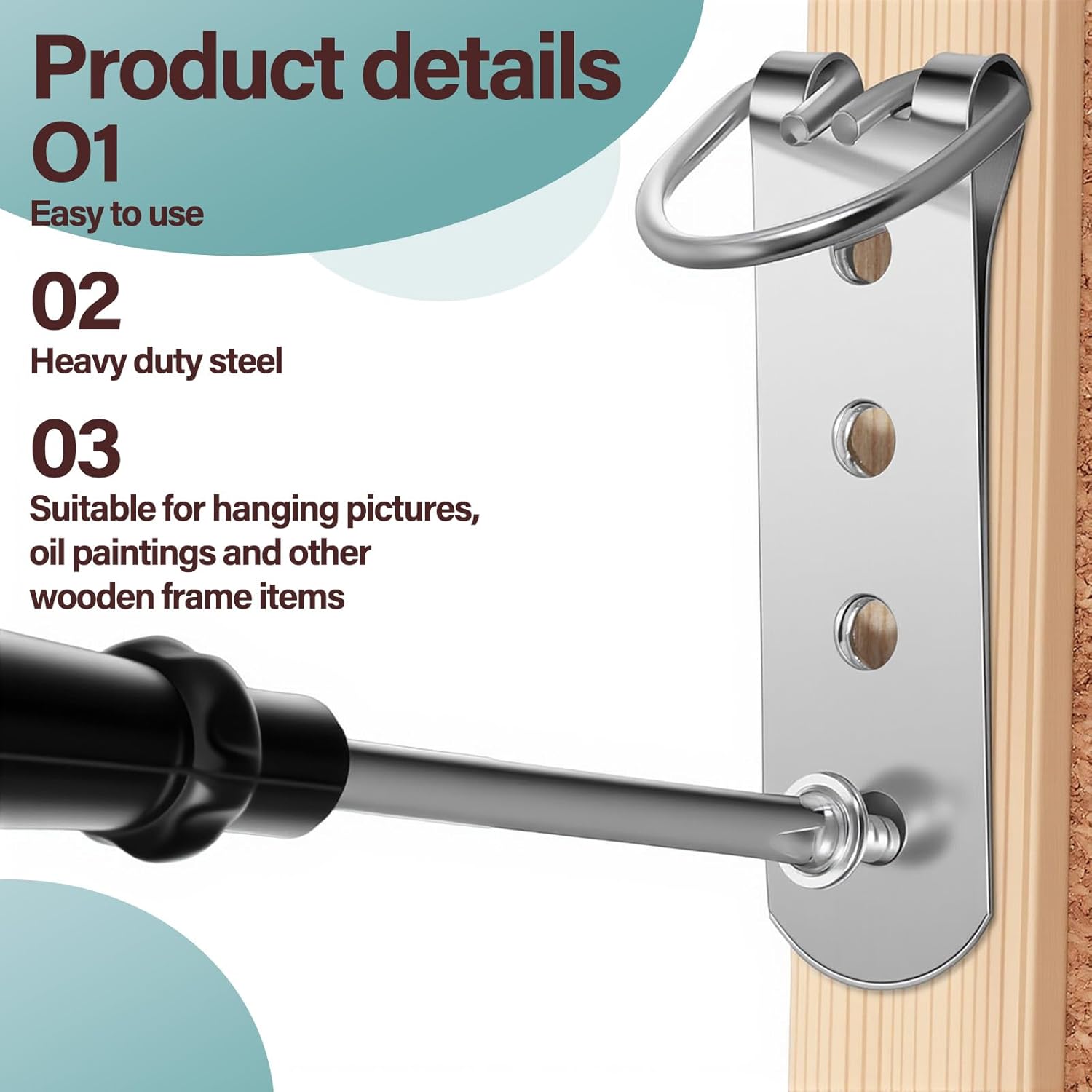 Thinp 6 Pcs D Ring for Mirror Hanging with Screws, 4 Holes Heavy Duty Picture Hangers Picture Frame Hooks Mirror Mounting Hardware for Hanging Pictures Frames, Paintings, Mirrors, Clock and Wall Decor