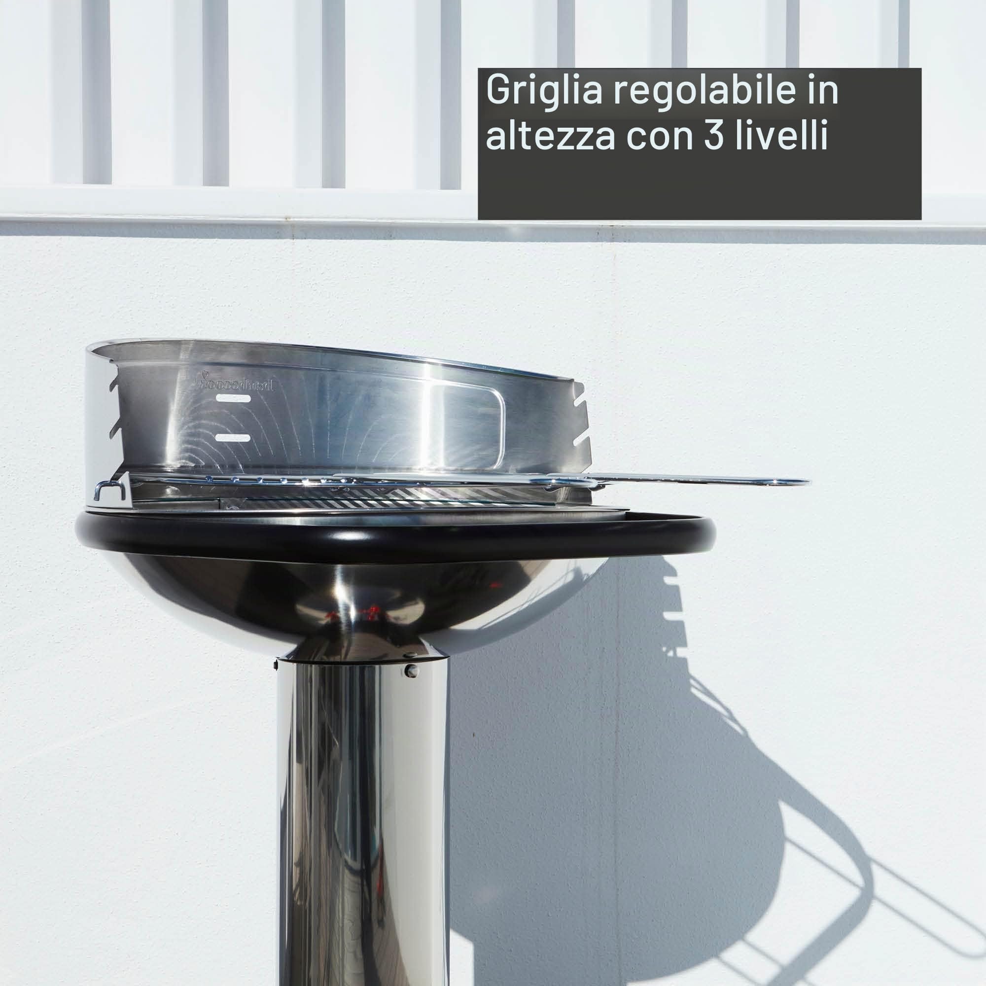 Barbecook Loewy 50 Barbecue a Carbone con Protezione Antivento, Barbecue Rotondo con QuickStart e QuickStop, Regolabile in 3 Posizioni, Acciaio Inossidabile, griglia di Ø 47,5 cm