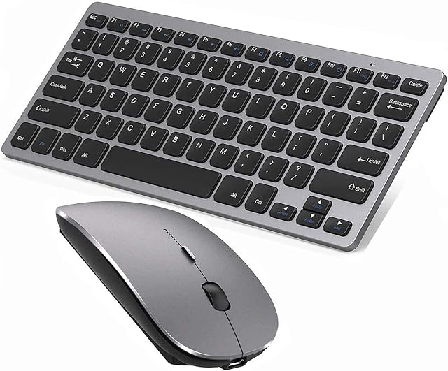 Bluetooth Keyboard and Mouse Slim for iPad, PC, Android, iPhone,ipad Windows 10 11 Desktop Wireless Keyboard and Mouse (iPad iOS 13 and Above) Gray