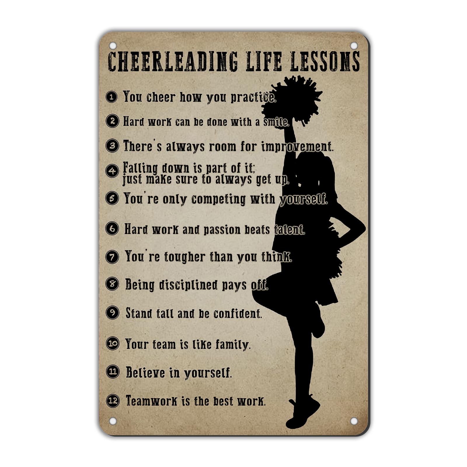 Anceky Tin Sign Vintage Cheerleading Life Lessons Metal Sign Wall Decor for Yard Farmhouse Outdoor Garden Fence 12×16 Inch