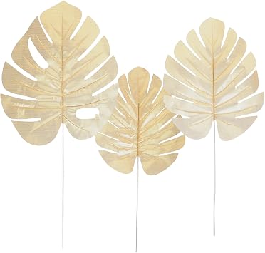 LIFKOME 12 Pcs Simulation Monstera Leaves Artificial Golden Palm Leaves for Wedding Party Home Decoration Tropical Faux Leaves Set