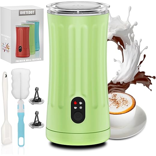Ovetedot Milk Frother, 4-in-1 Electric Milk Frother and Steamer, Automatic Hot and Cold Foam Maker and Milk Warmer for Coffee, Latte, Cappuccino, Macchiato, Hot Chocolate(Lime Green)