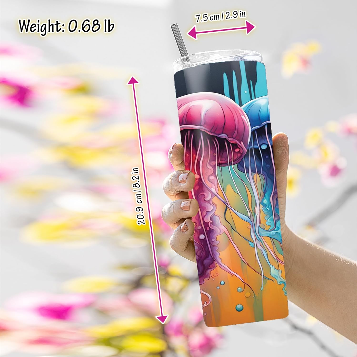 20 oz Insulated Double Wall Stainless Steel Tumbler with Spill Proof Lid and Reusable Straw, Water Bottle Coffee, Sea Ocean Fish Colorful Jellyfish Cup Mug Tumbler (Jellyfish2)