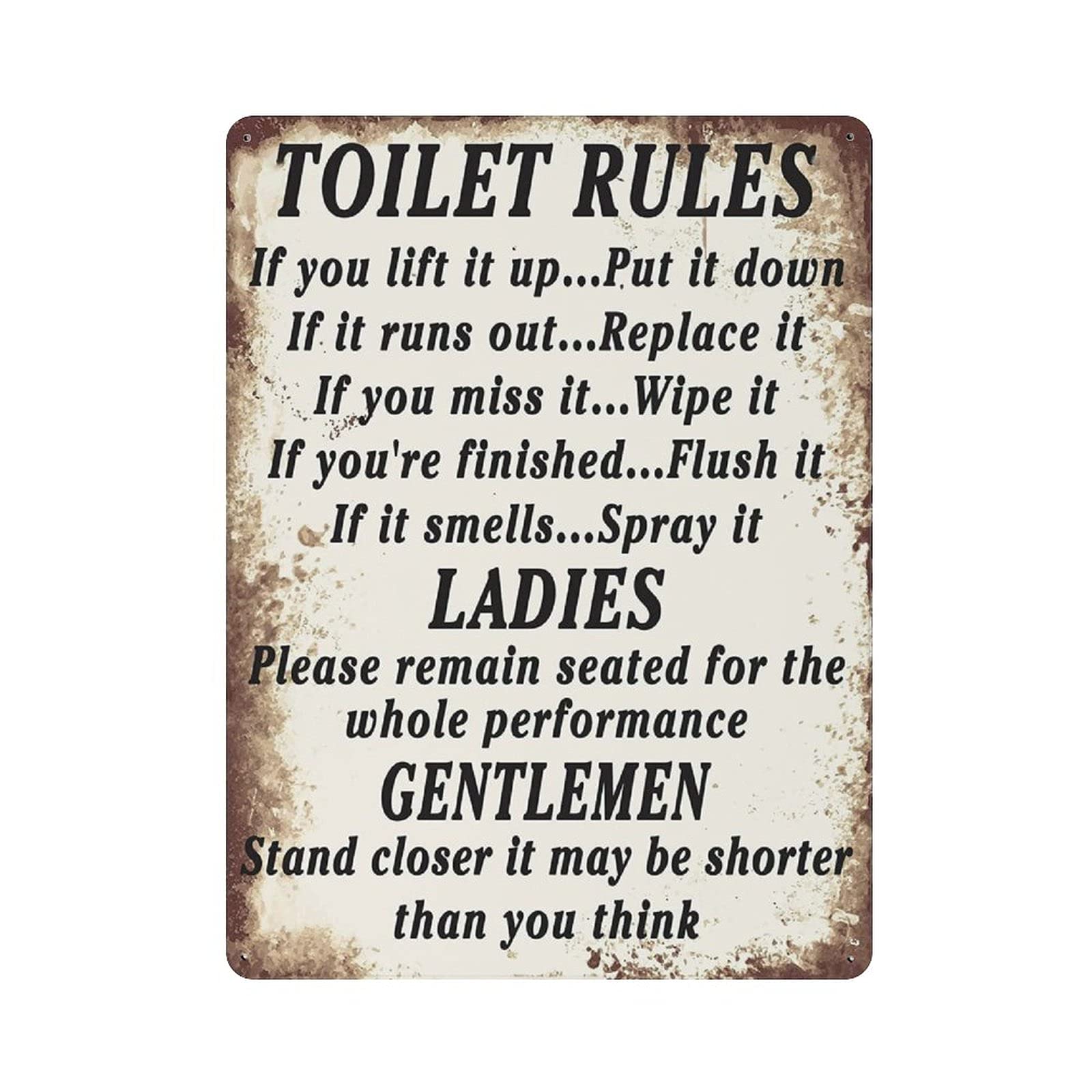 Metal Tin Sign Toilet Rules Vintage Tin Poster Metal Sign Wall Decoration Country Kitchen Home Garage Decor 16"x12"