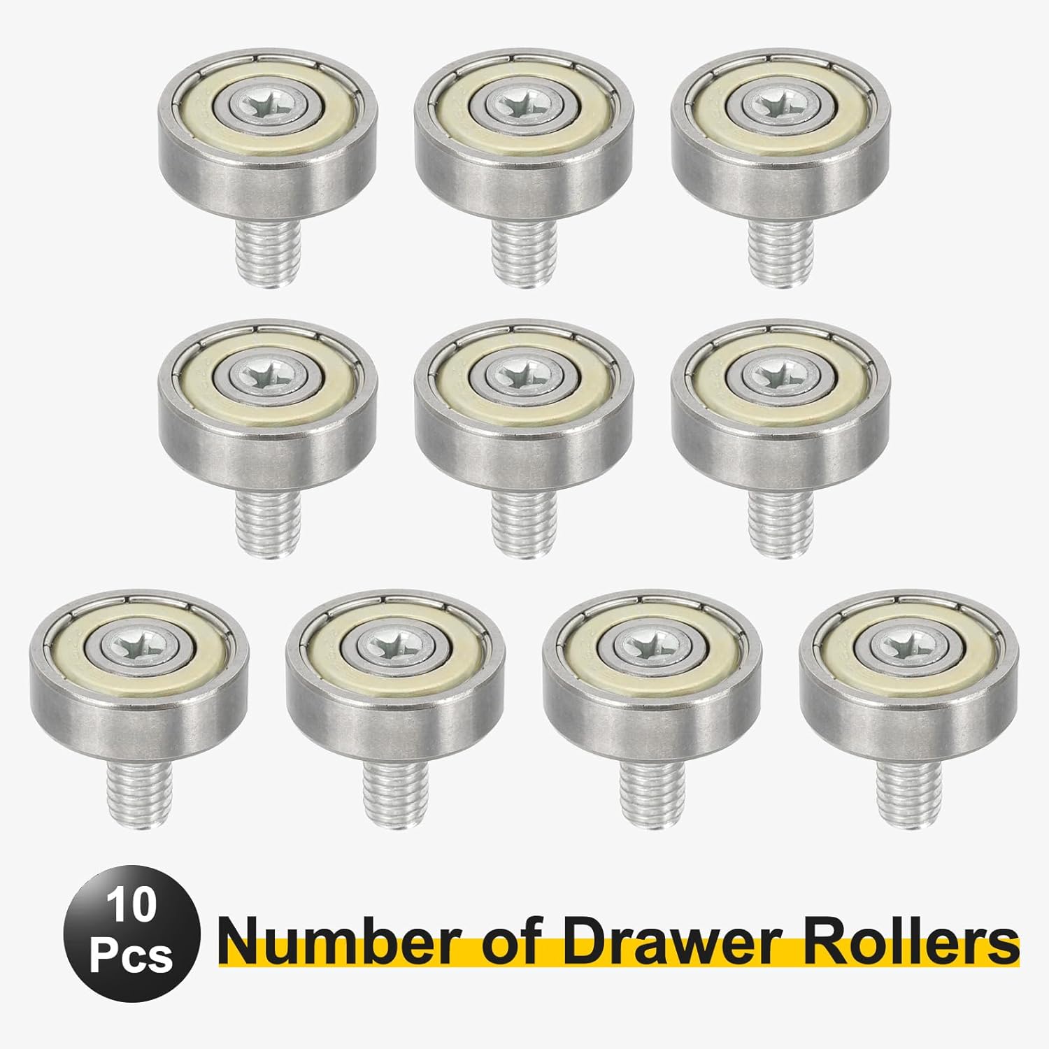 10 PCS Drawer Rollers 19mm x 6mm Wheel 2mm Pitch, Steel Bearing Rollers Pulleys For Drawers Replacement Wheels For Window Door Guides, M6 x 10mm Thread