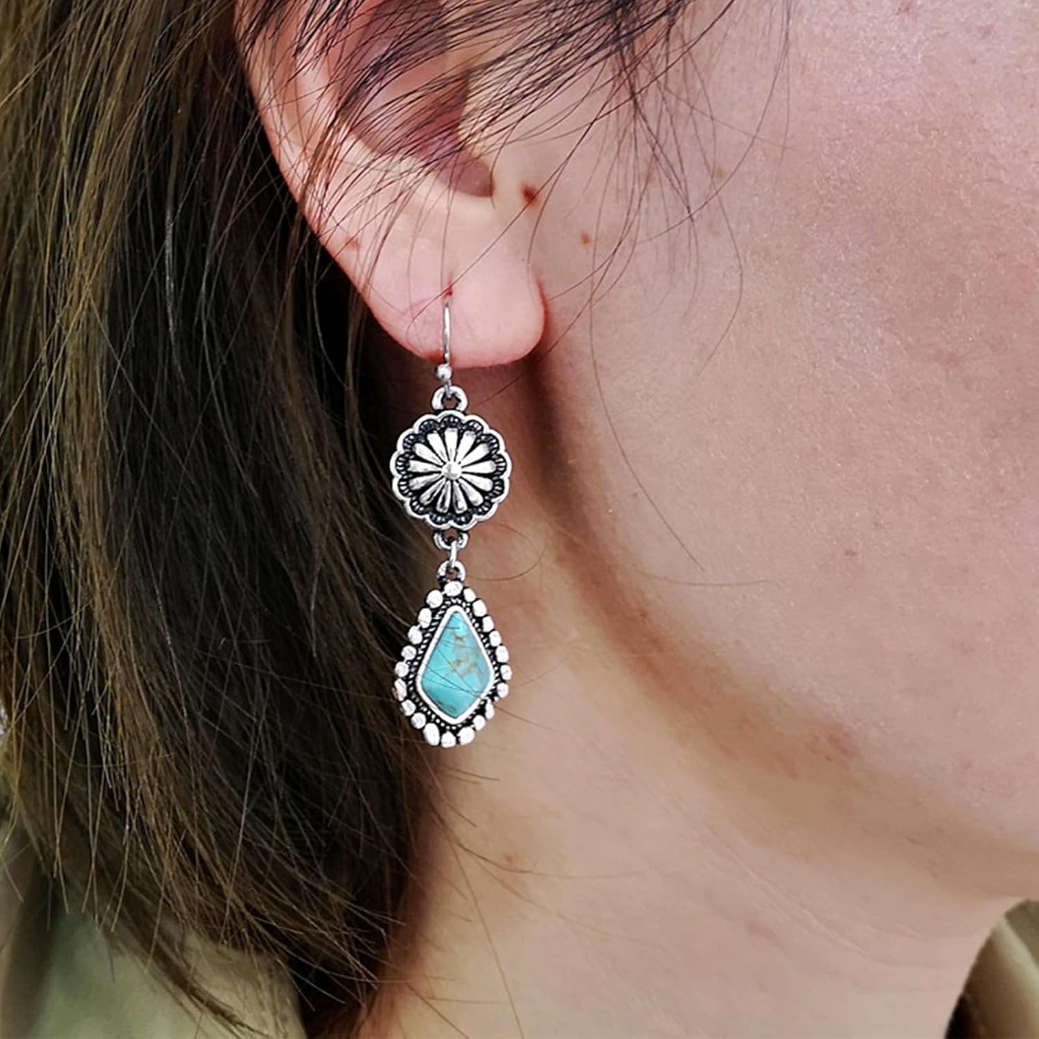 Turquoise Earrings for Women Feather Western Drop Earrings Western Outfit for Women Dainty Dress Boho Jewelry Gifts - Image 2