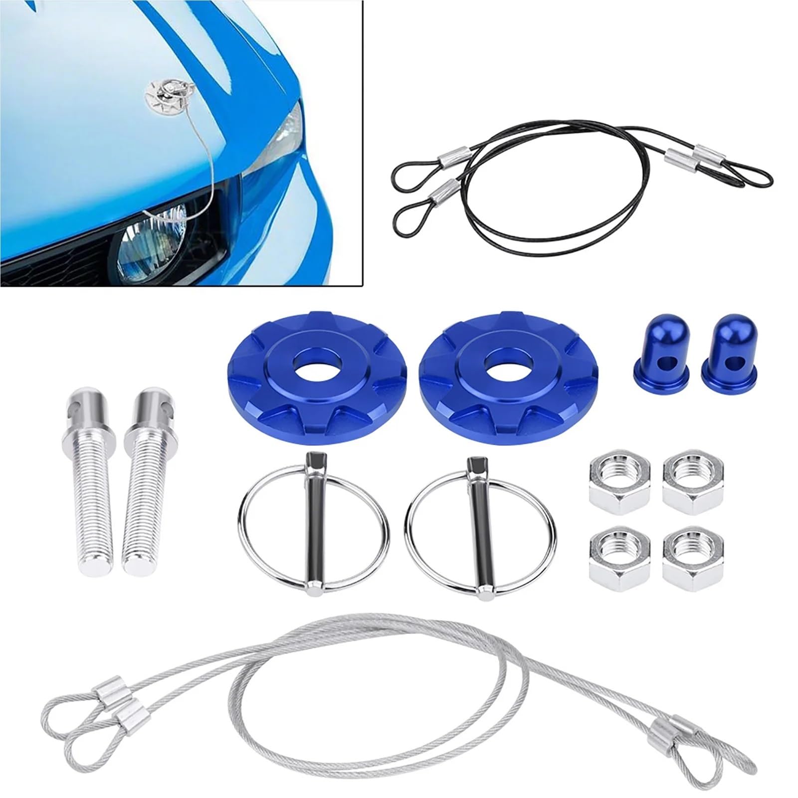 Lot de 2 verrous universels en alliage d'aluminium pour pare-chocs de voiture Bleu