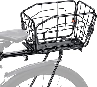 EQIIO EQIIO Rear Bike Rack with Foldable Basket – 22L, Quick Release Bike Cargo Rack Aluminum Alloy & 165LB Load, Adjustable Bicycle Rack with Reflector & Installation Tool & Free Bungee Cord, Waterproof