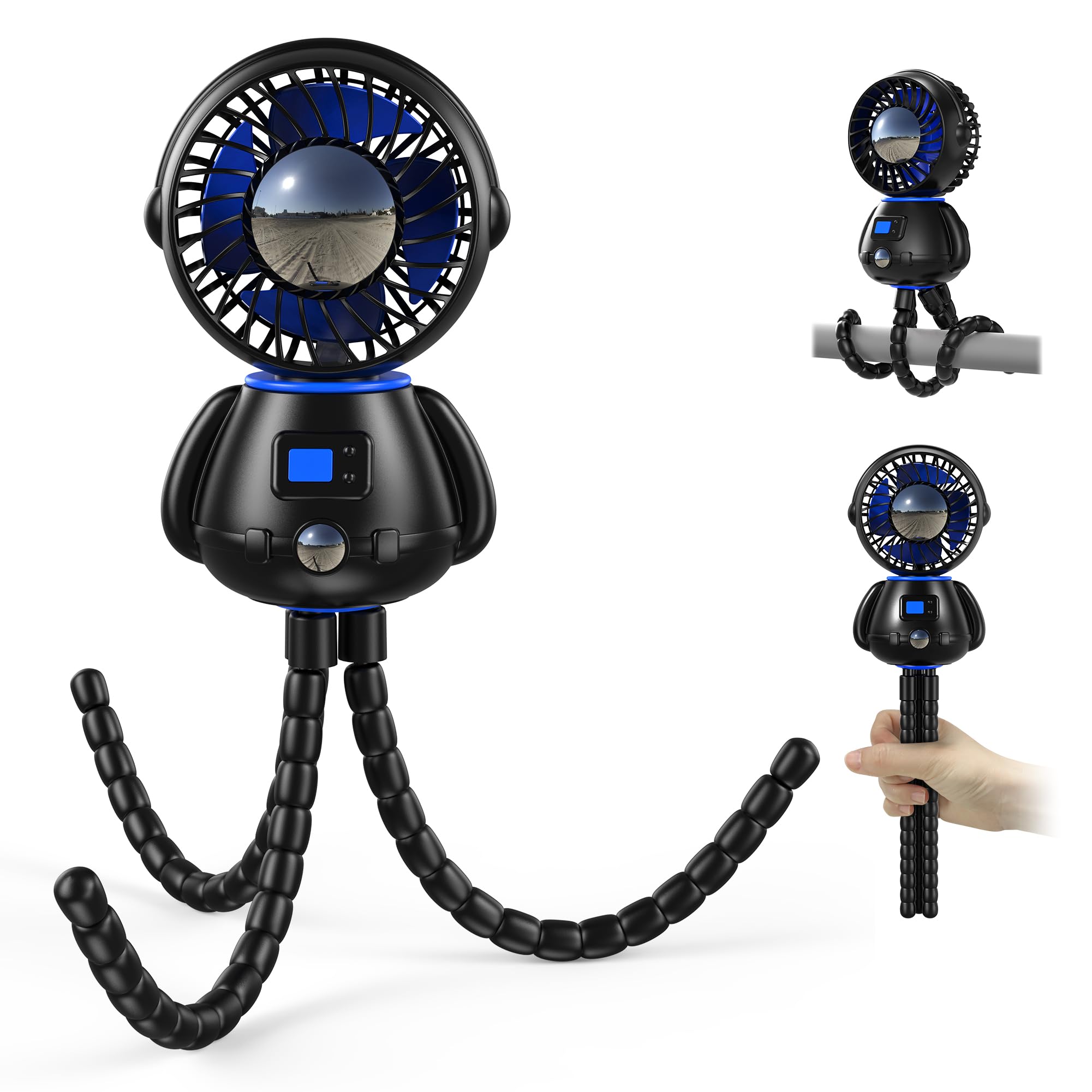 Koonie Portable Stroller Pram Fan, Baby-Safe Clip-on with Detachable Flexible Tripod, Rechargeable Battery-Operated, 3-Speeds, 270° Rotation - Ideal for Car Seats, Cribs, Treadmills, Travel (US-F9101)