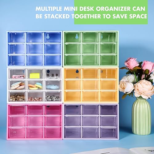 Miniatura 7 de Rtteri Mini organizador de cajones de plástico de 9 piezas, caja de almacenamiento de escritorio, organizador de manualidades con 9 cajones