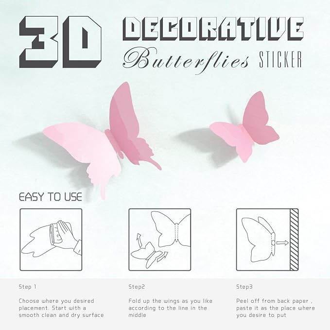 24 Piezas Adhesivos 3D Mariposa Kawaii Removibles para Pared miniatura 6