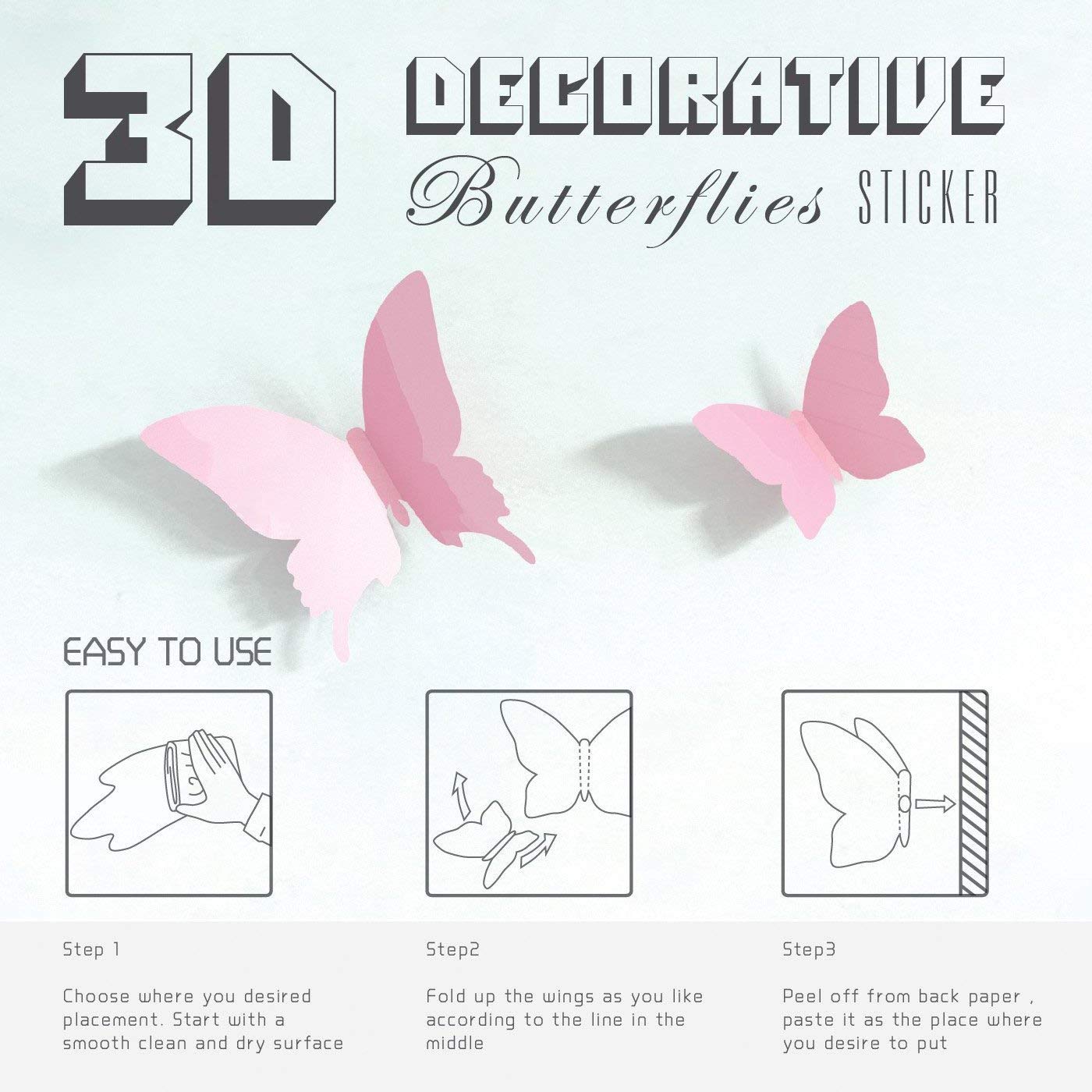 24pcs 3D Butterfly Removable Mural Stickers Wall Stickers Decal for Home and Room Decoration (Pink) : Baby