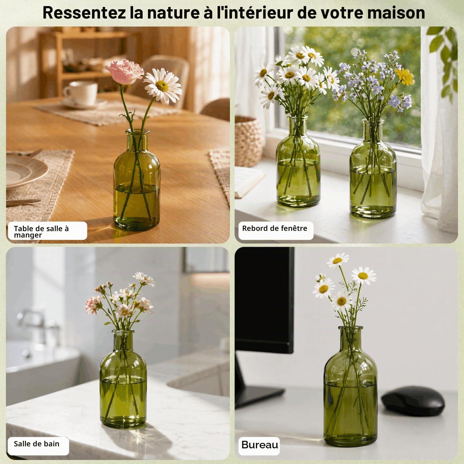 YOUEON Lot de 16 Petits vases décoratifs en Verre Vert de 250 ML pour Centre de Table de Mariage, réception, décoration d'intérieur, Bureau