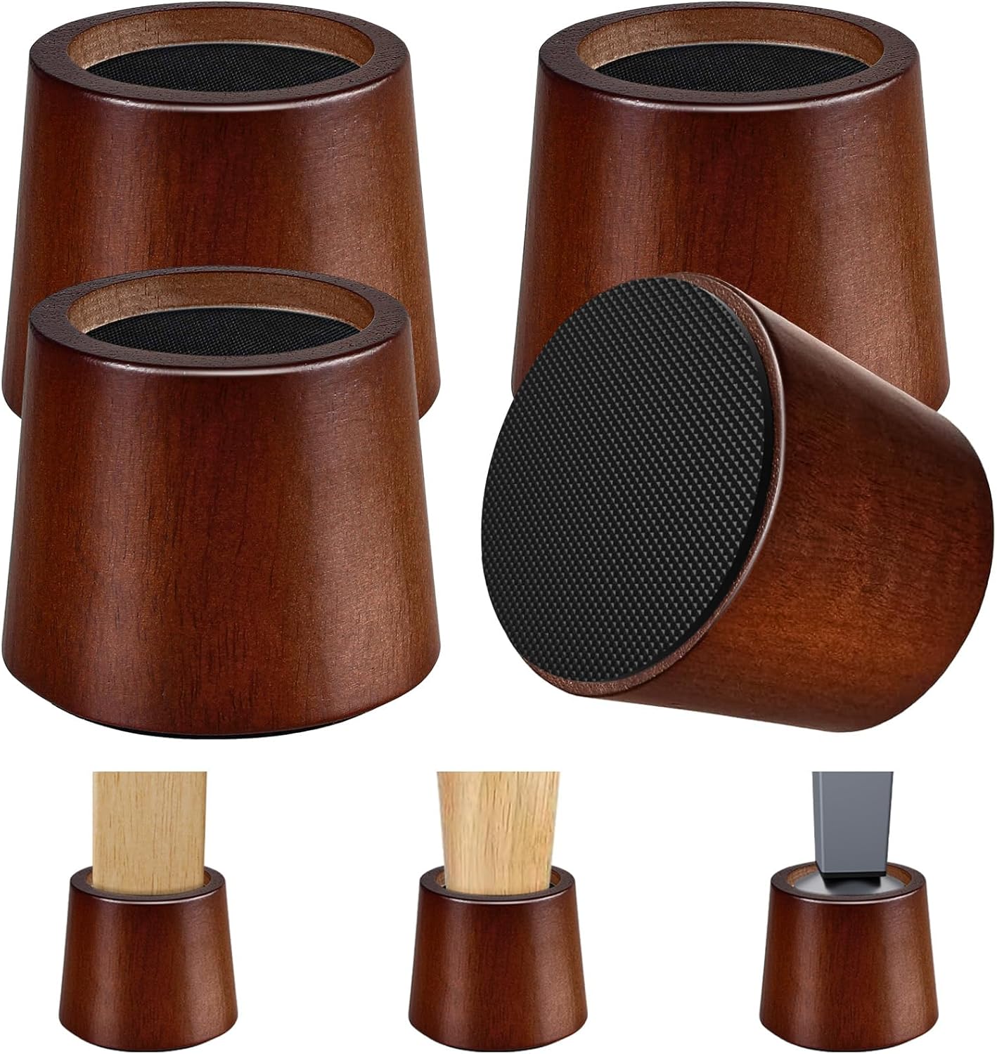 Furniture Raisers Bed Risers - 4 Inch Wooden Circle Heavy Duty Furniture Height Extenders Lifts for Sofa Couch Desk Chair Table Base Raising Space, Convenient Store and Cleaning, Pack of 4
