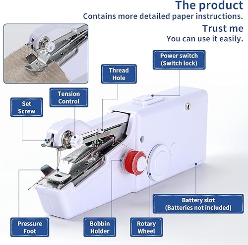 Miniatura 3 de Máquinas de coser de mano con kit de accesorios, mini máquina de coser rápida portátil, máquina de coser fácil de operar para principiantes, máquina