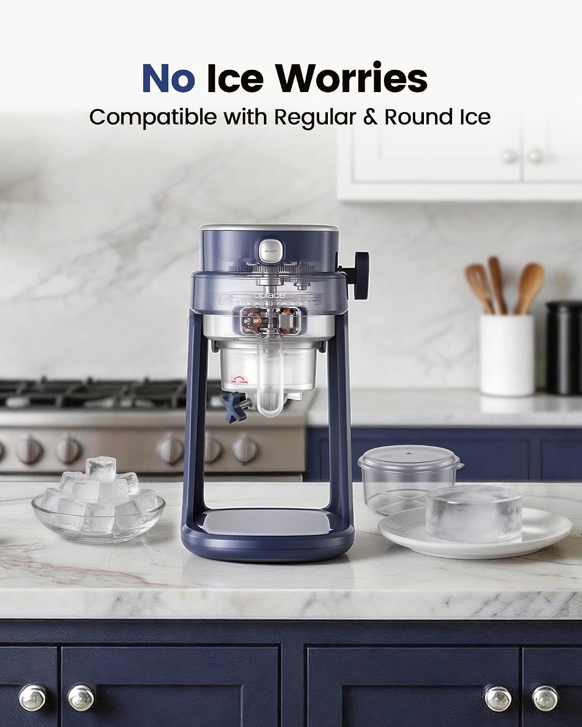 Snow Cone Machine for Home,One-Press Operation Electric Shaved Ice Maker with Blade Adjustment for Slushies, Bingsu, Frozen Desserts, Fast Crushing, 3 Ice Molds Included (Blue)