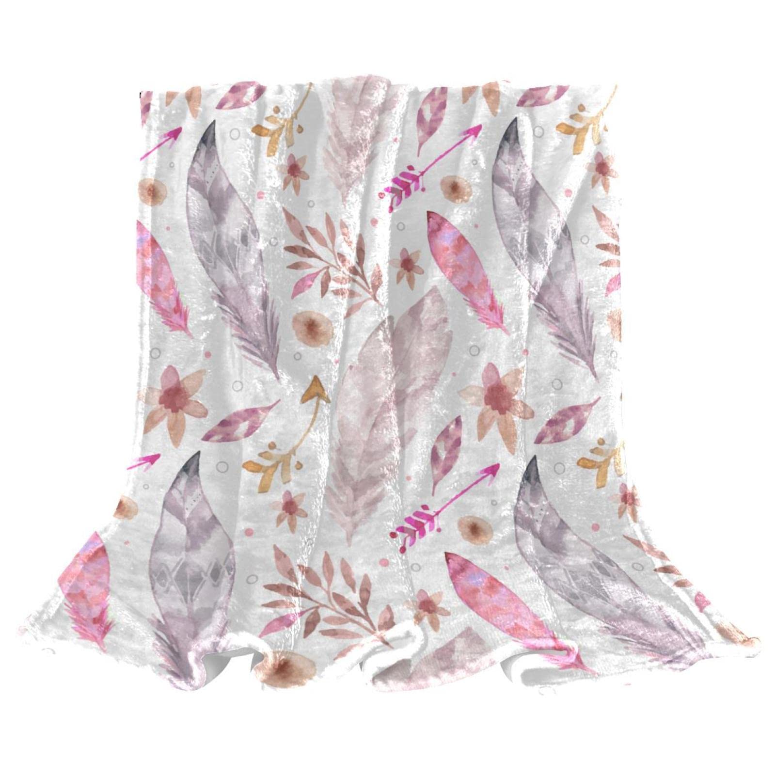Couverture polaire de literie aux motifs de plumes et feuilles d'automne aquarelle