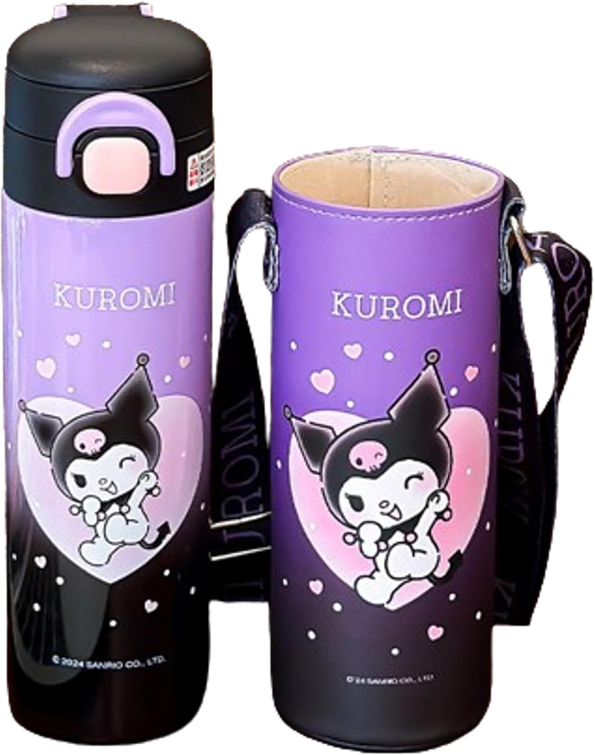 Kuromi & Hearts Stainless Steel Insulated Water Bottle with Bag 520ml