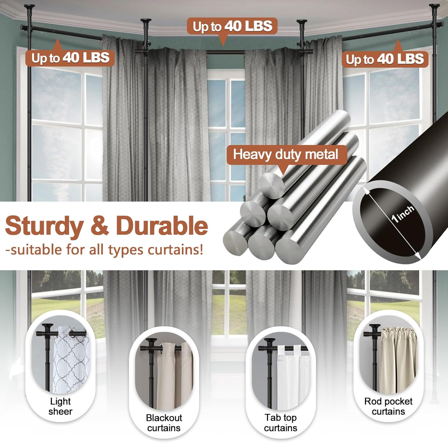 Room Divider for Wide Space Partitions, Curtain Rods No Drilling for Room Separation, 28-171inch(W) 4-10ft(H) Adjustable Heavy Duty Floor to Ceiling Tension Rod Room Dividers, Matte Black