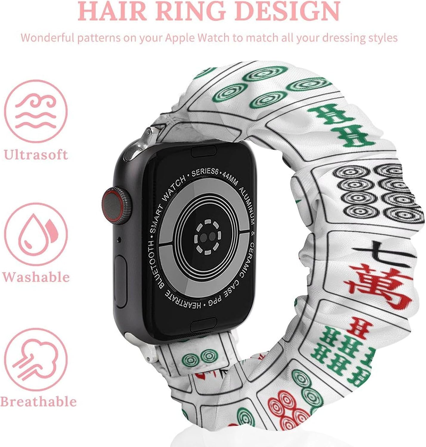 Mahjong Pattern Funny Watch Band for Iwatch Replacement Stretchy Scrunchies Loop Strap image 3