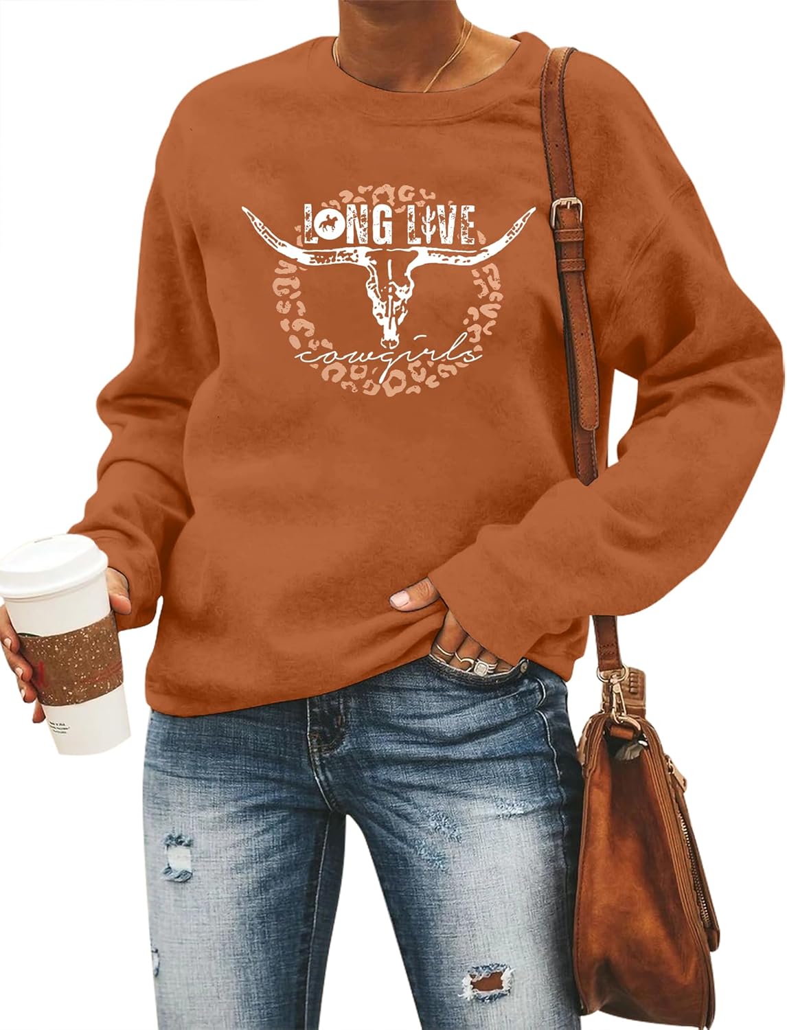 FASHGL Western Sweatshirts for Women Rodeo Cowgirl Sweatshirt Vintage Cowboy Graphic Shirts Country Concert Long Sleeve Shirt