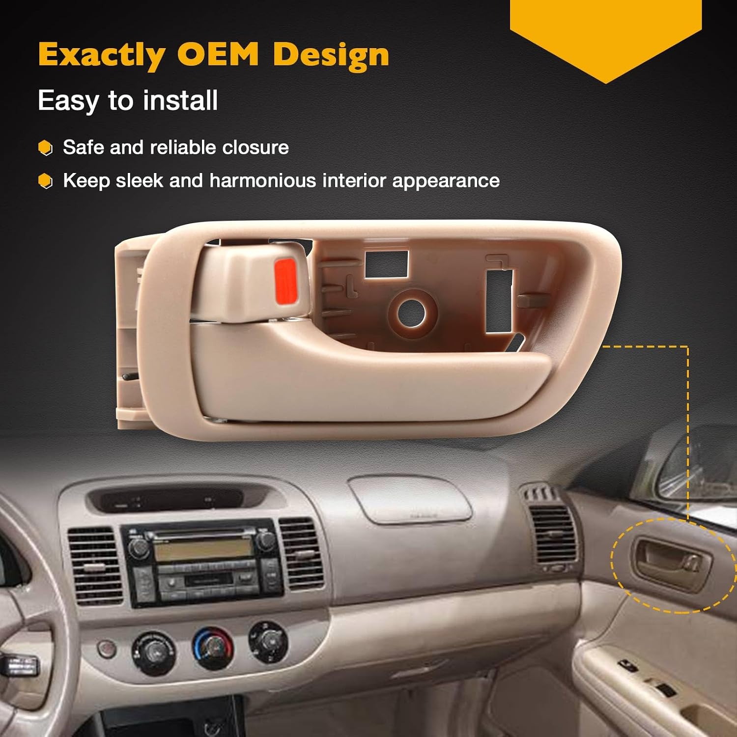 Interior Door Handles Set 4PCS, Front & Rear Inside Left Driver & Right Passenger Side Beige Handle With Door Lock Button, Compatible with Toyota Camry 2002-2006, Replaces# 6920633030E 6920533030E