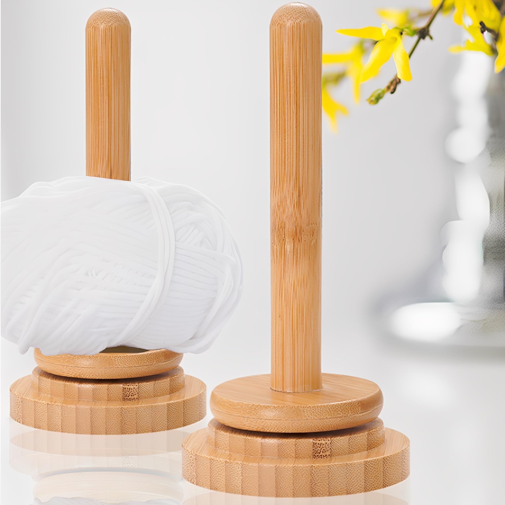 SUQ 2PCS Drewniane wełna rozwijacze, uchwytnik przędzy wełna okrągła wełna winder obrotowy uchwytnik wełny uchwytnik kulkowy dla entuzjastów szycia DIY, dozownik przędzy do dzielania i dziania