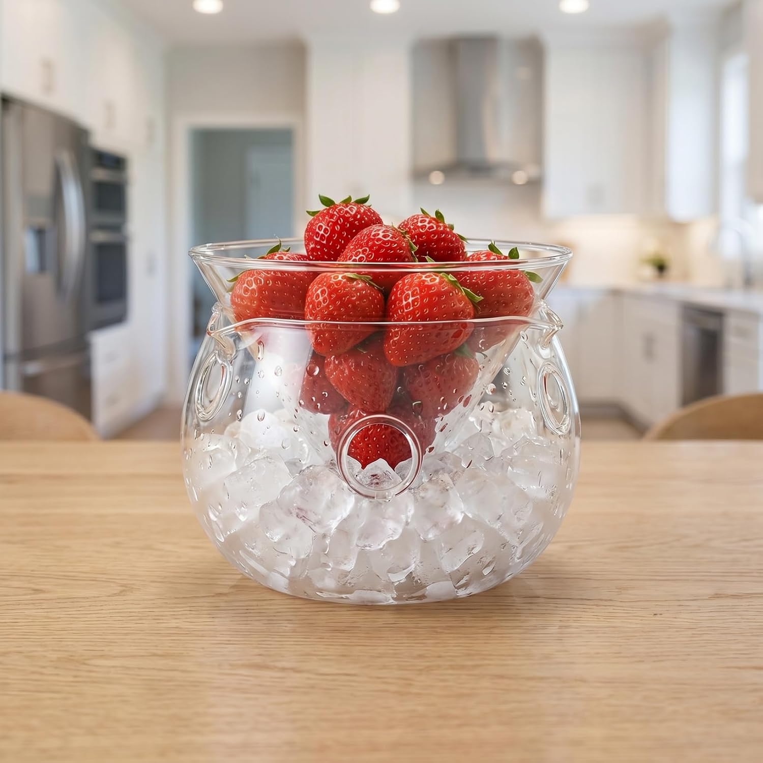 Dry Ice Glass Bowl 5.4 Inch Double Layer Transparent Salad Serving Bowl with Ice Container for Home Dining Parties and Molecular Cuisine