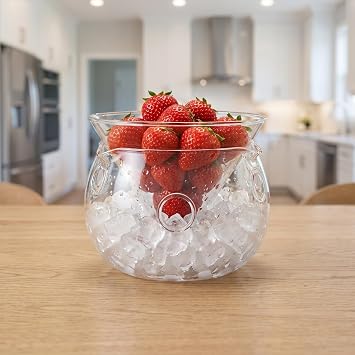 Dry Ice Glass Bowl 5.4 Inch 370ml Double Layer Transparent | Salad Serving Bowl with Ice Container for Home Dining Parties and Molecular Cuisine