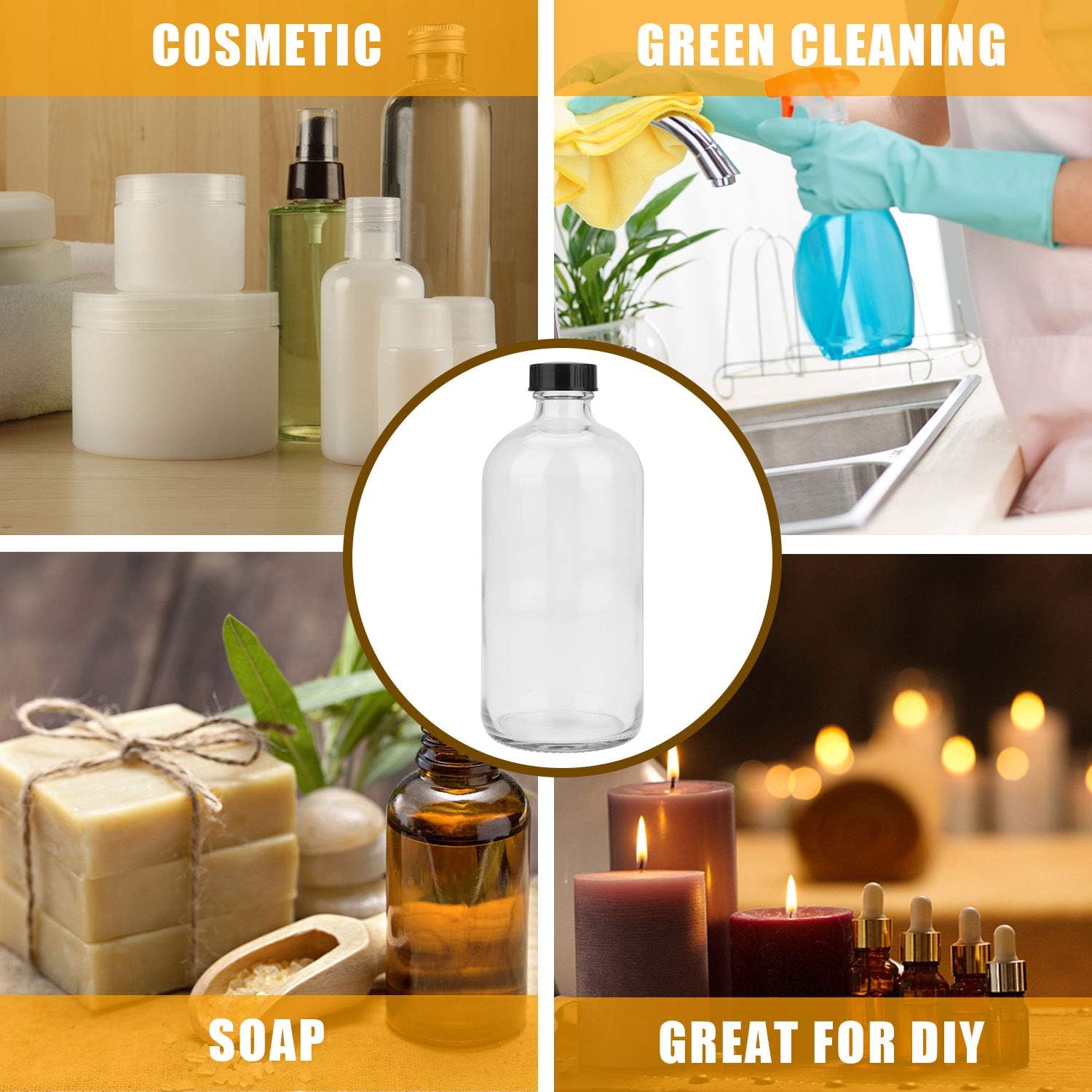 Maredash 16oz Glass Bottles, 12 Pack Clear Glass Storage Bottles Sets with Lids