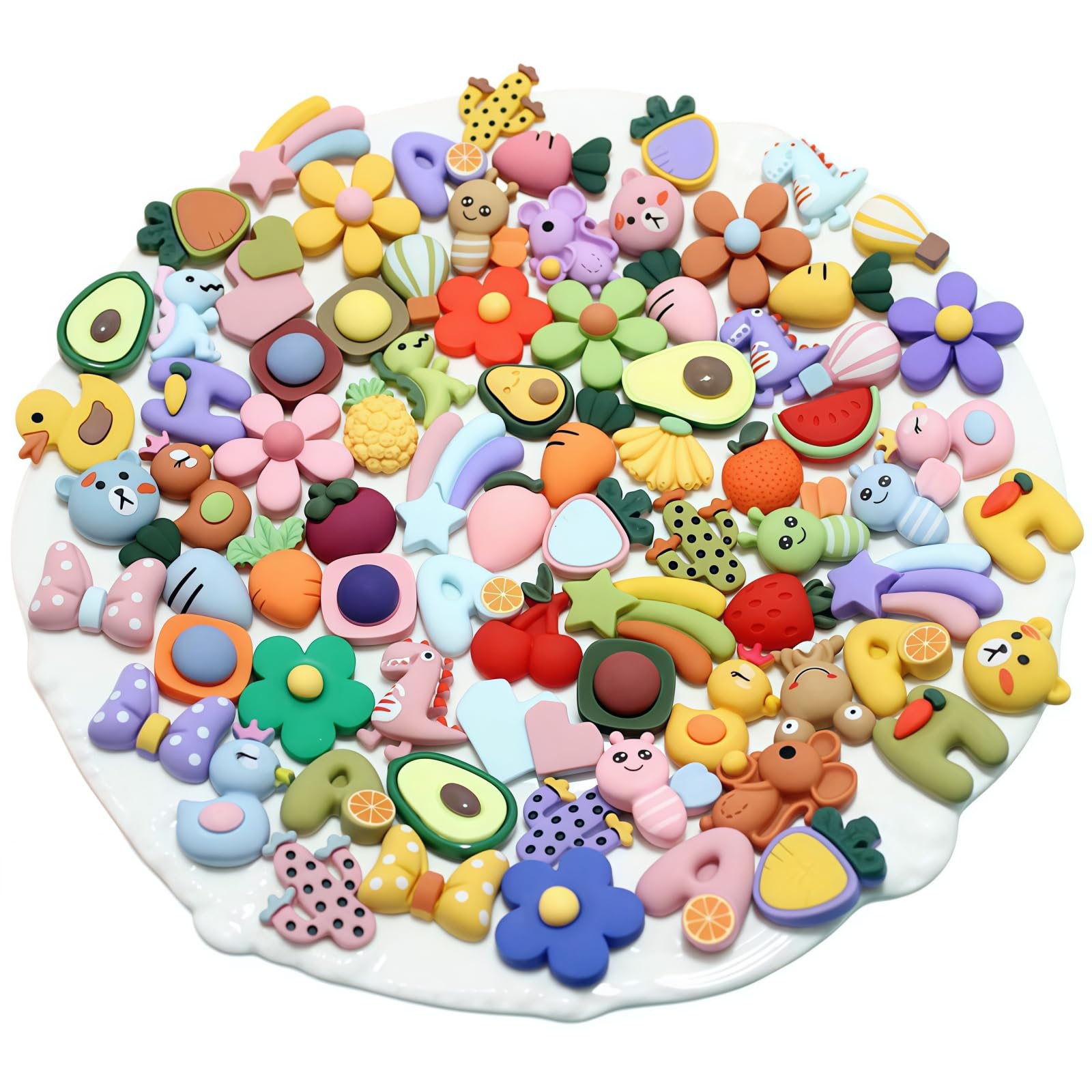 Ulalaza 50pcs Slime Charms Mixed Set Resin Flatback Making Supplies For DIY Craft Making And Ornament Scrapbooking Beads Assorted Candy Fruit Cake Ornament