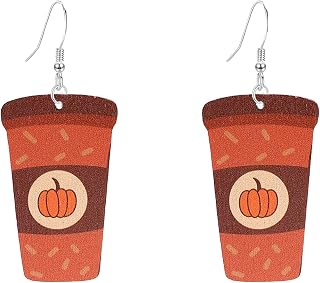 Thanksgiving Wooden Coffee Cup Earrings Halloween Cute Ghost Pumpkin Dangle Earrings for Women Festive Party Jewelry